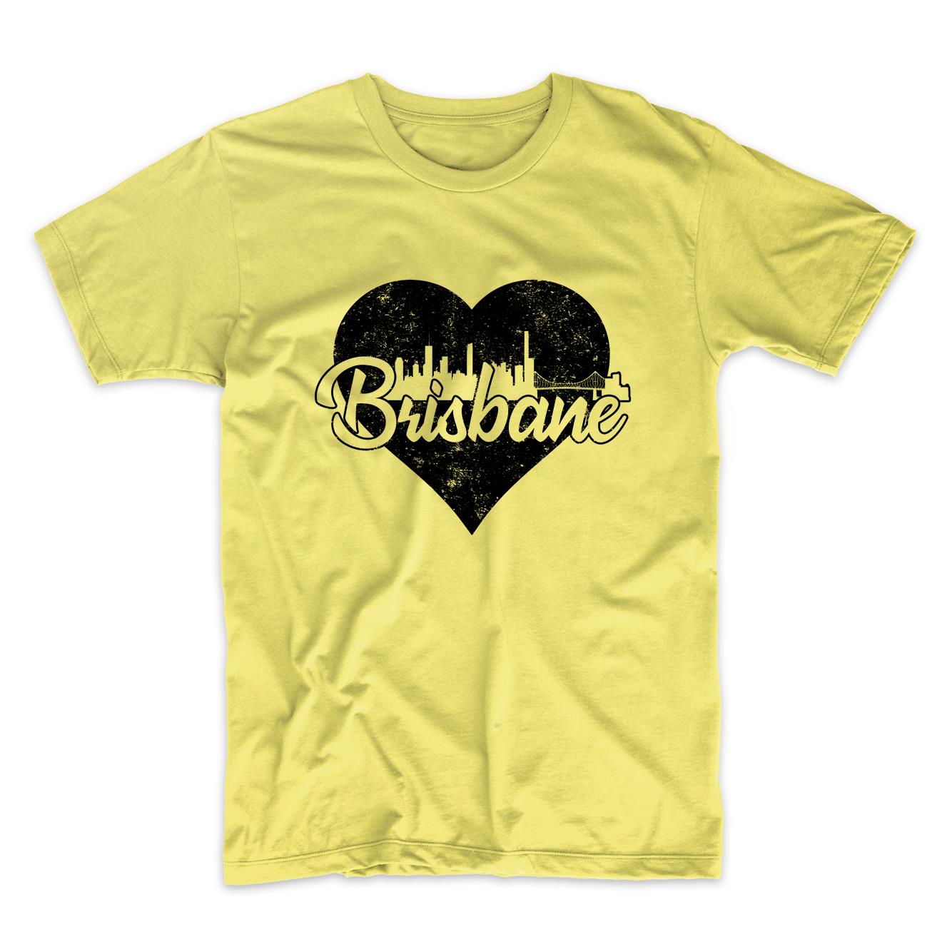 Retro Brisbane Australia Skyline Heart Distressed T-Shirt