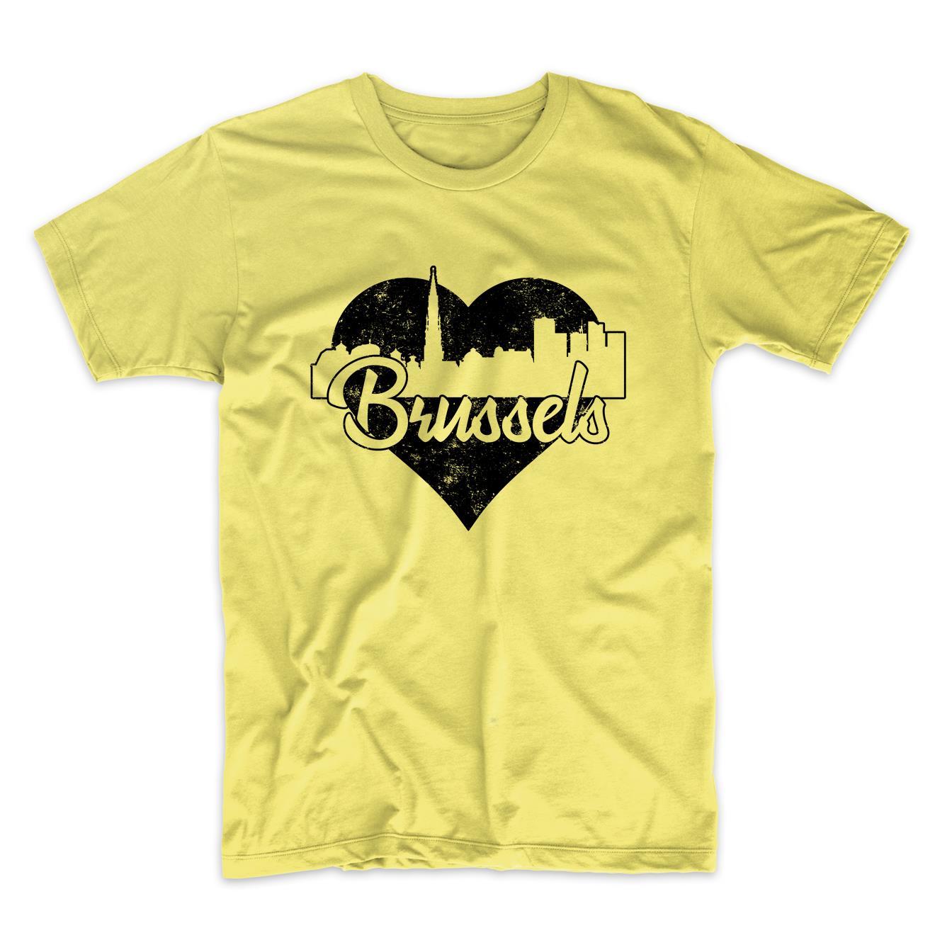 Retro Brussels Belgium Skyline Heart Distressed T-Shirt