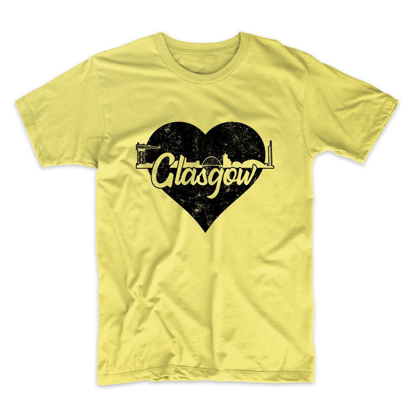 Retro Glasgow Scotland Skyline Heart Distressed T-Shirt