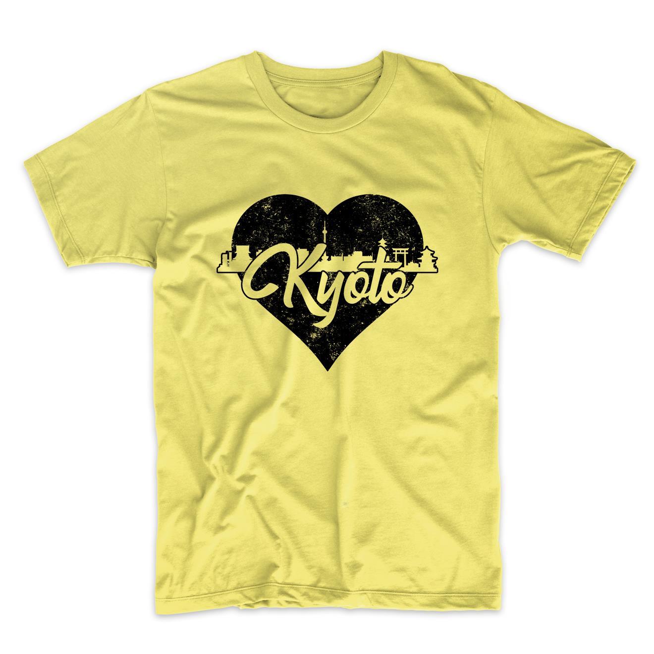Retro Kyoto Japan Skyline Heart Distressed T-Shirt