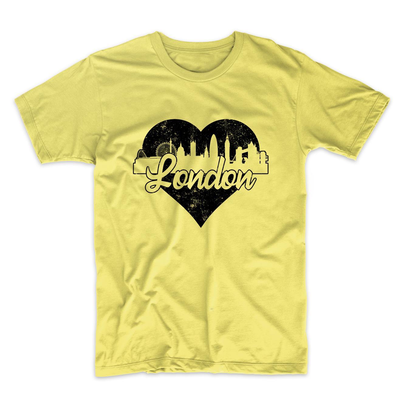 Retro London England Skyline Heart Distressed T-Shirt