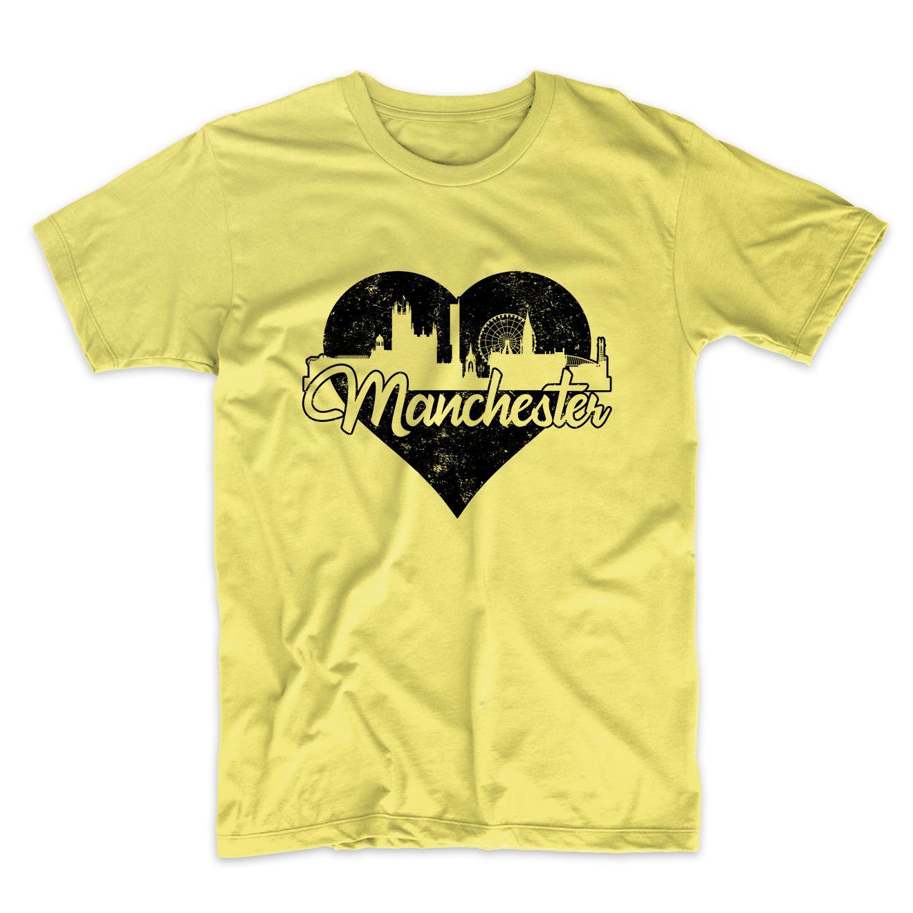 Retro Manchester England Skyline Heart Distressed T-Shirt