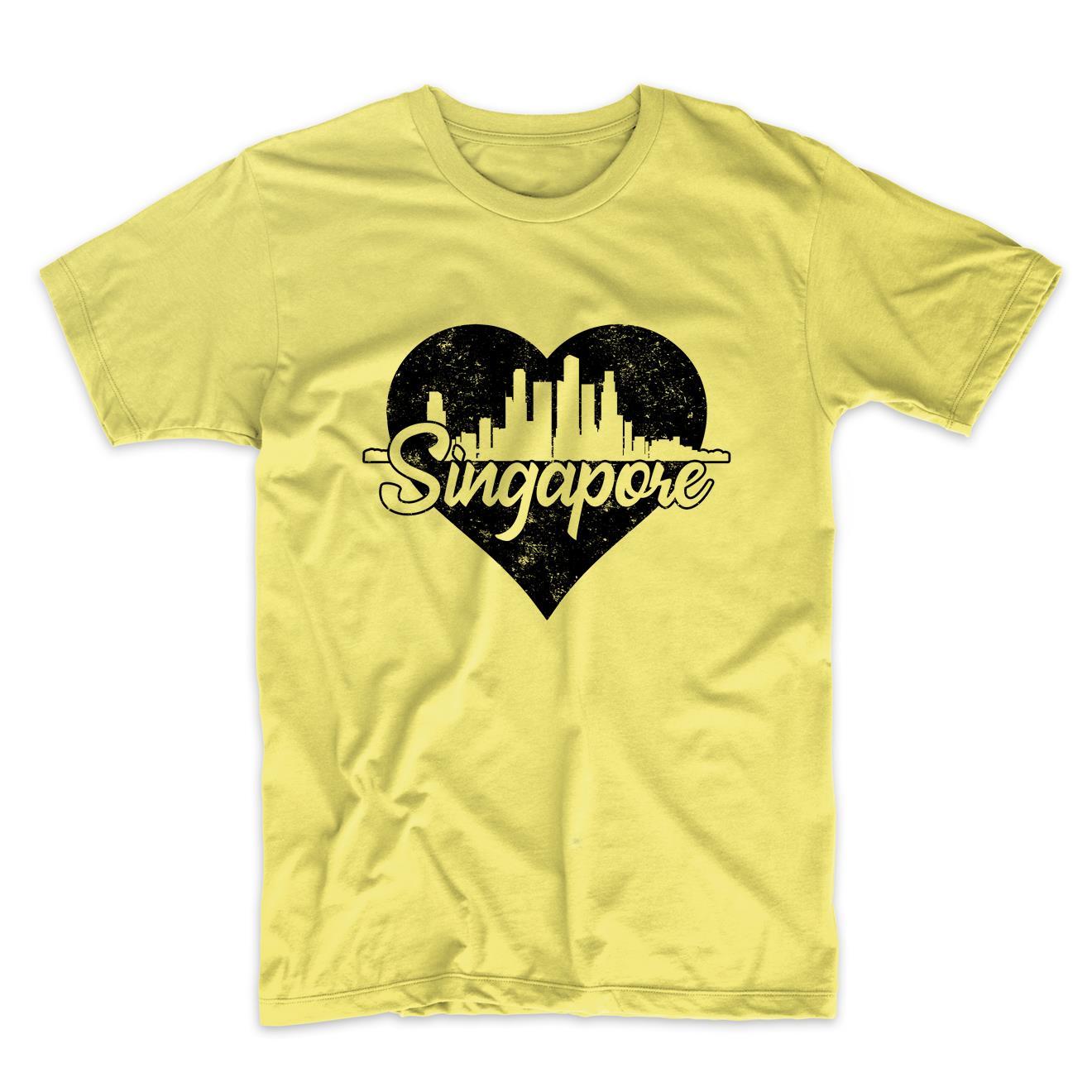 Retro Singapore Skyline Heart Distressed T-Shirt