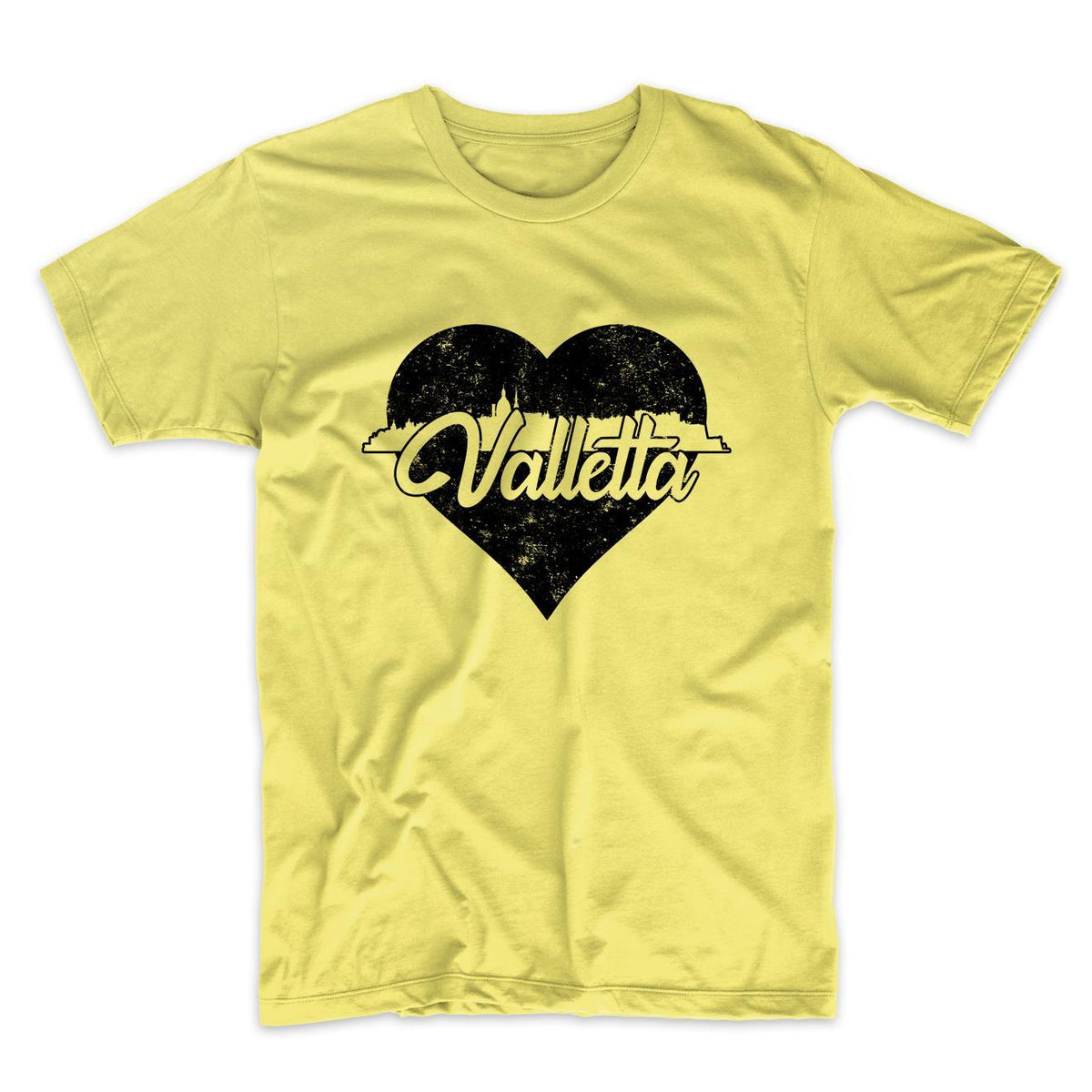 Retro Valletta Malta Skyline Heart Distressed T-Shirt