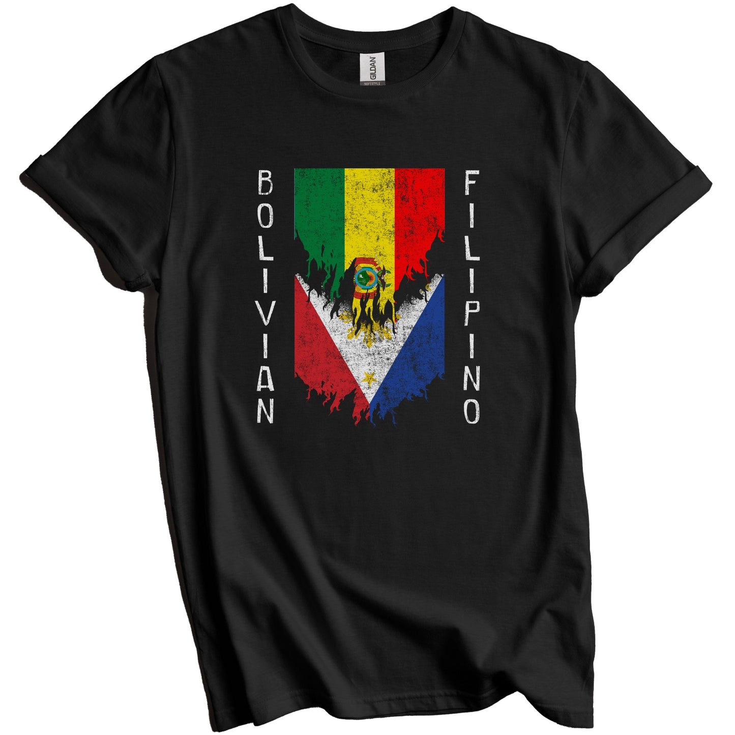 Bolivian Filipino Flags Ripped Torn Bolivia Philippines T-Shirt