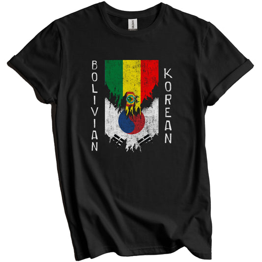 Bolivian Korean Flags Ripped Torn Bolivia South Korea T-Shirt