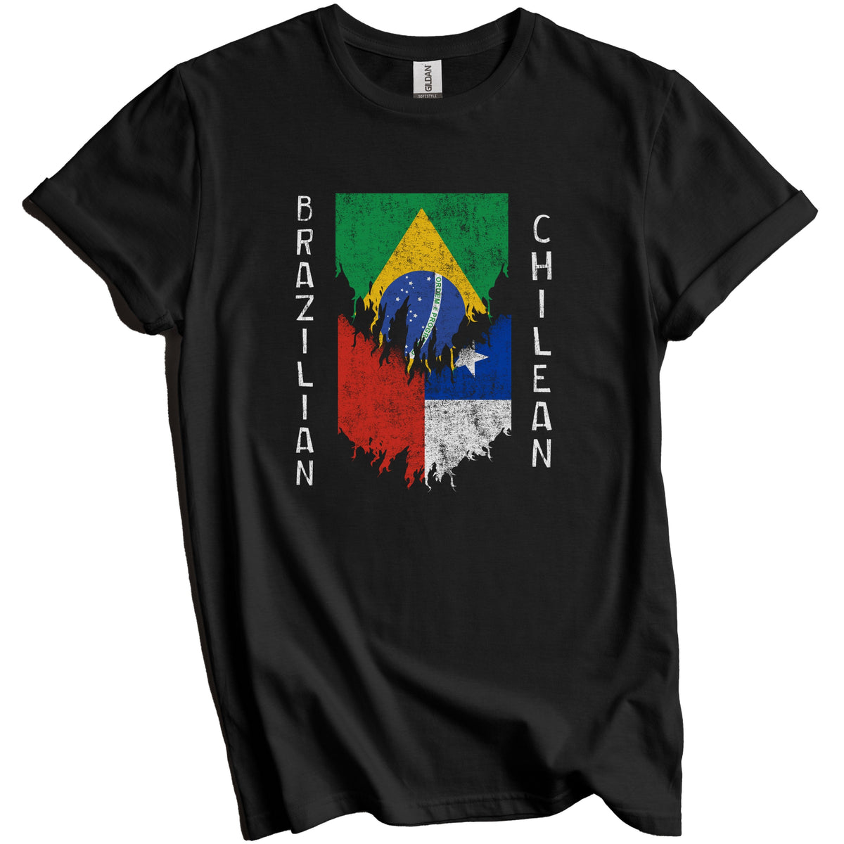 Brazilian Chilean Flags Ripped Torn Brazil Chile T-Shirt