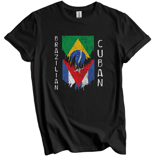 Brazilian Cuban Flags Ripped Torn Brazil Cuba T-Shirt