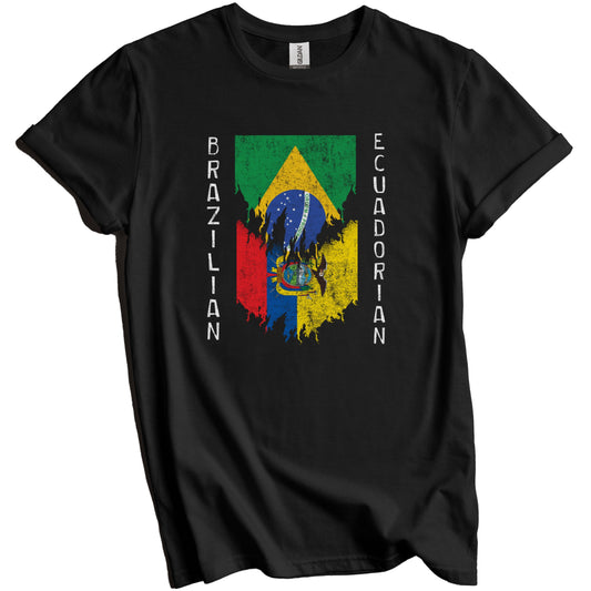 Brazilian Ecuadorian Flags Ripped Torn Brazil Ecuador T-Shirt