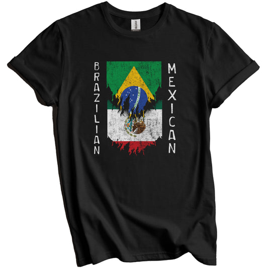 Brazilian Mexican Flags Ripped Torn Brazil Mexico T-Shirt