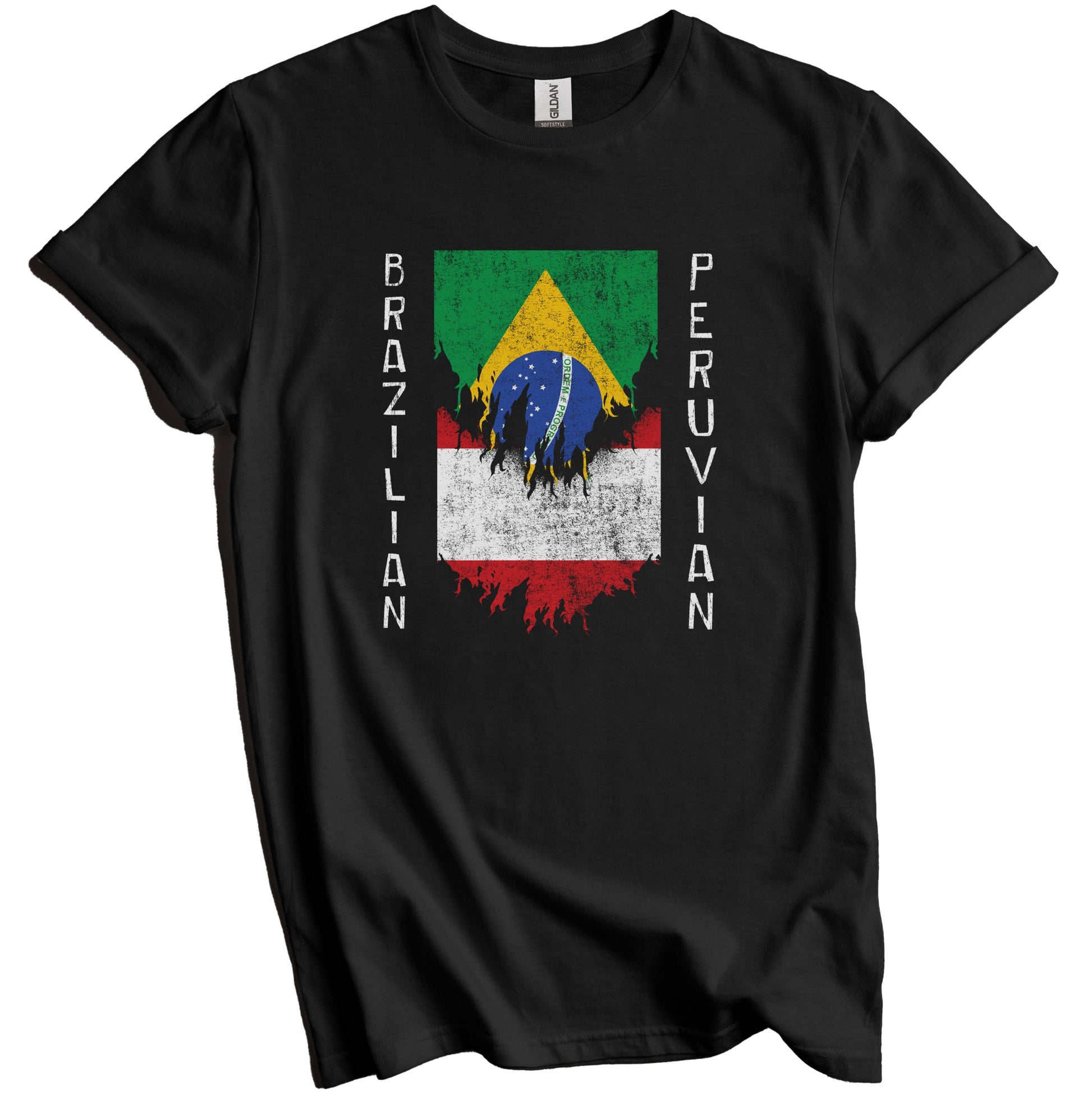 Brazilian Peruvian Flags Ripped Torn Brazil Peru T-Shirt
