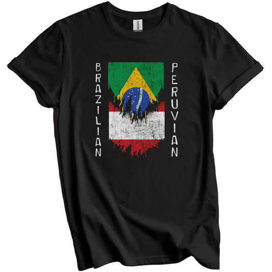 Brazilian Peruvian Flags Ripped Torn Brazil Peru T-Shirt