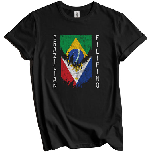 Brazilian Filipino Flags Ripped Torn Brazil Philippines T-Shirt