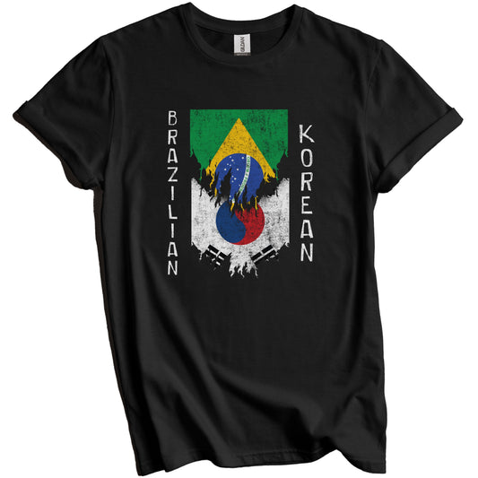 Brazilian Korean Flags Ripped Torn Brazil South Korea T-Shirt