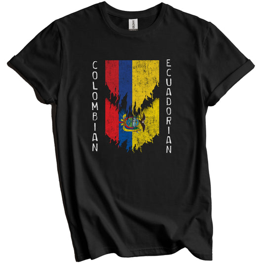Colombian Ecuadorian Flags Ripped Torn Colombia Ecuador T-Shirt