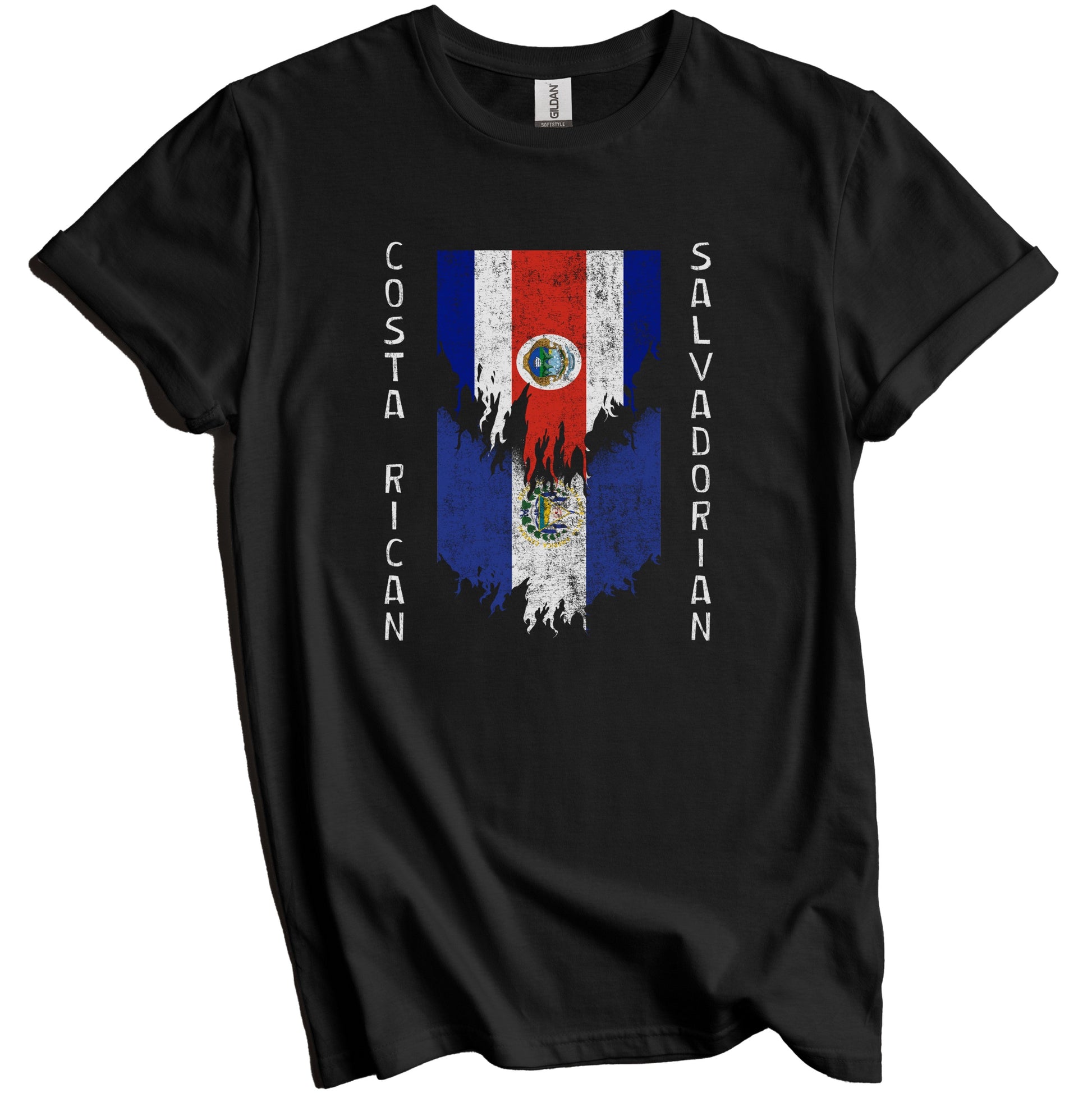 Costa Rican Salvadorian Flags Ripped Torn Costa Rica El Salvador T-Shirt