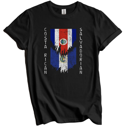 Costa Rican Salvadorian Flags Ripped Torn Costa Rica El Salvador T-Shirt