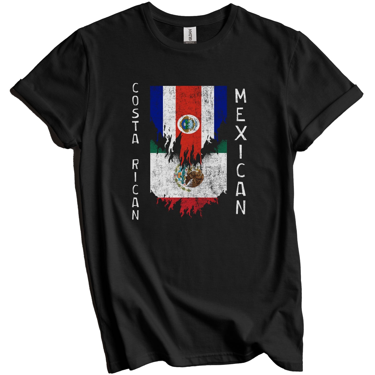 Costa Rican Mexican Flags Ripped Torn Costa Rica Mexico T-Shirt