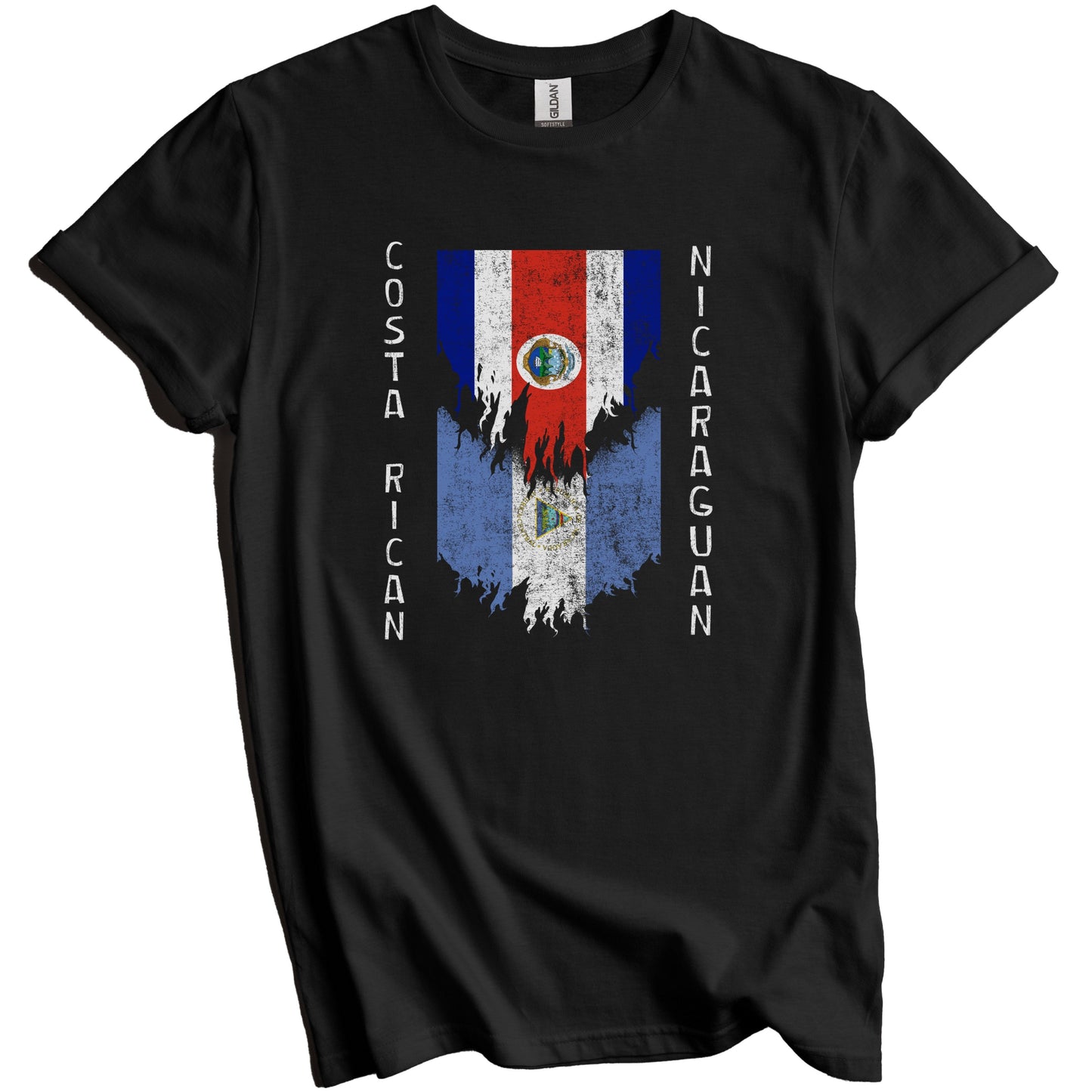 Costa Rican Nicaraguan Flags Ripped Torn Costa Rica Nicaragua T-Shirt