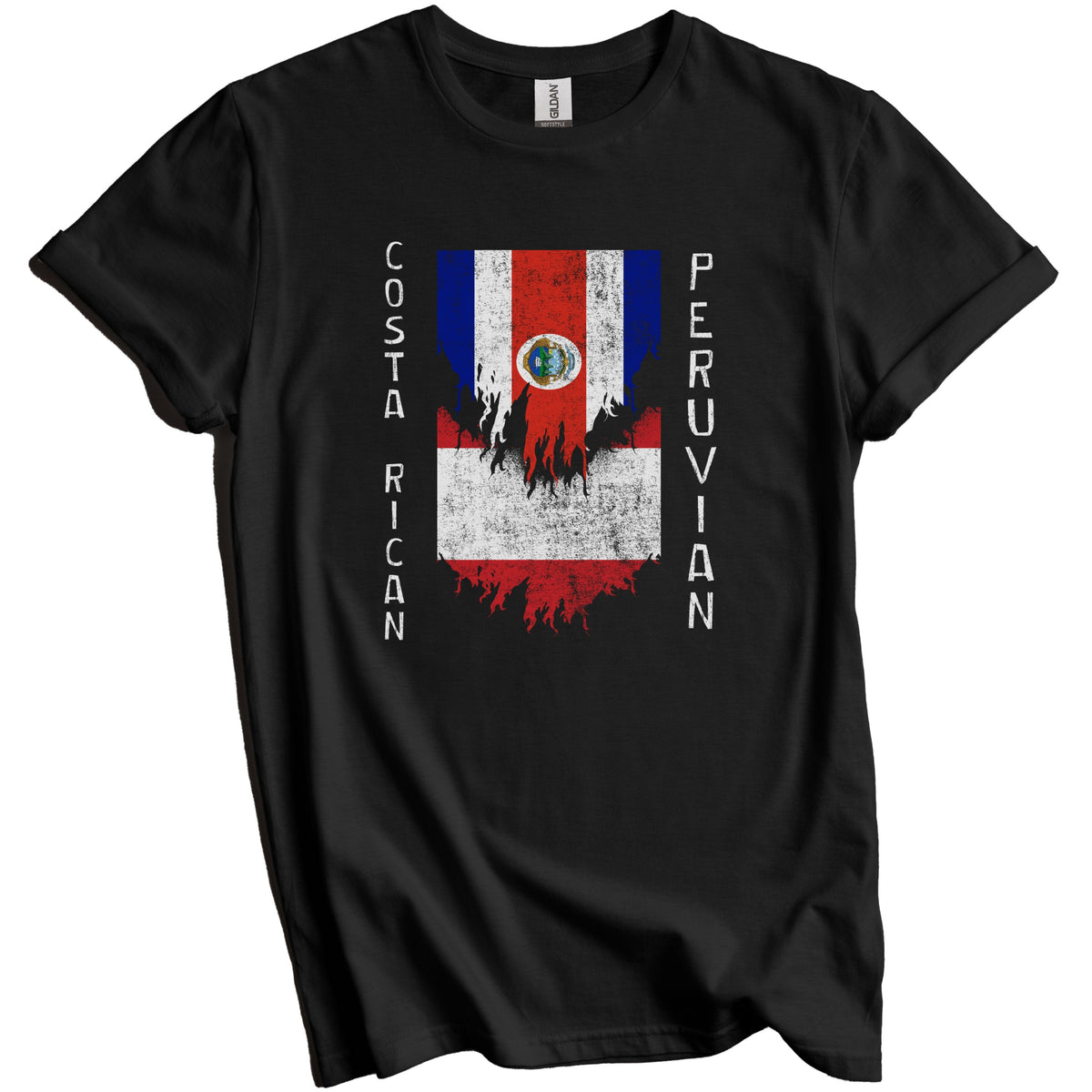 Costa Rican Peruvian Flags Ripped Torn Costa Rica Peru T-Shirt