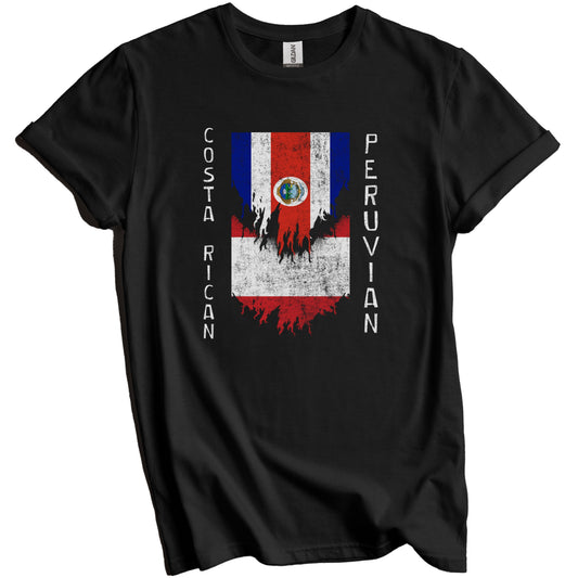 Costa Rican Peruvian Flags Ripped Torn Costa Rica Peru T-Shirt