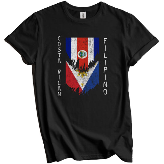 Costa Rican Filipino Flags Ripped Torn Costa Rica Philippines T-Shirt