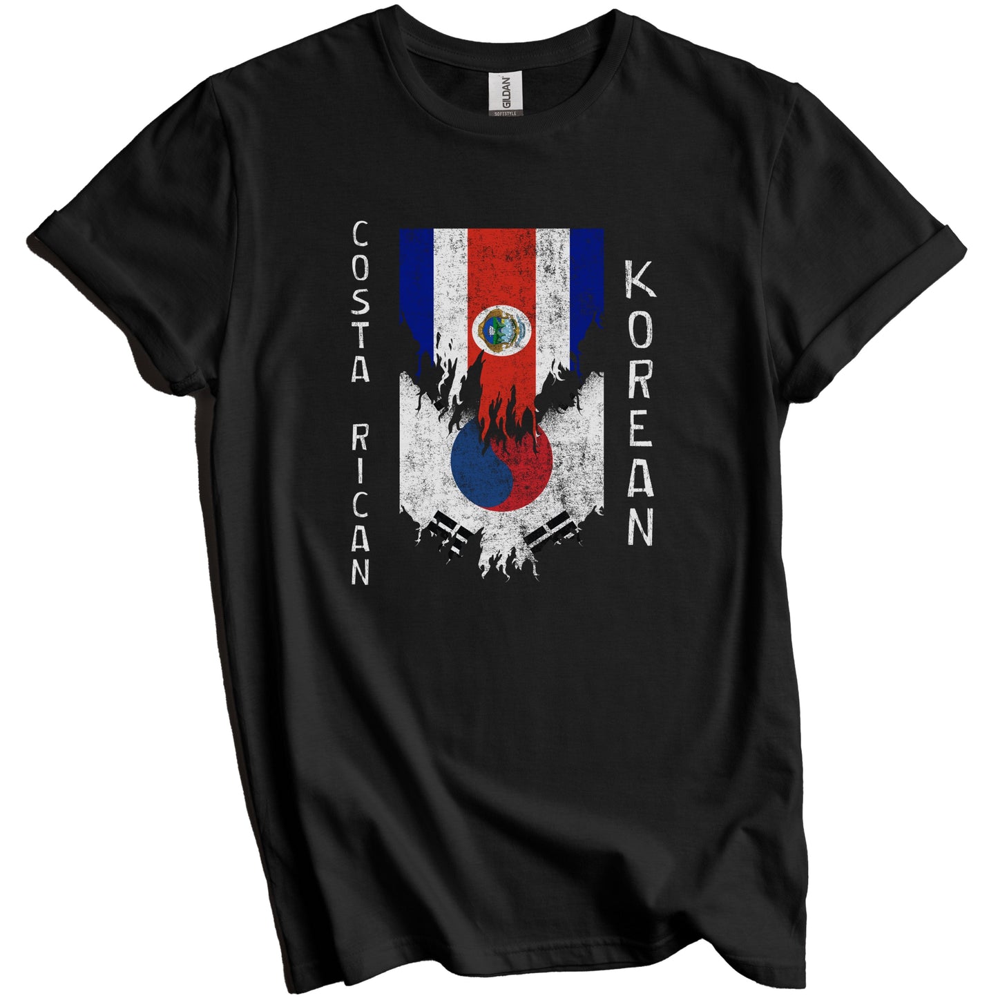 Costa Rican Korean Flags Ripped Torn Costa Rica South Korea T-Shirt