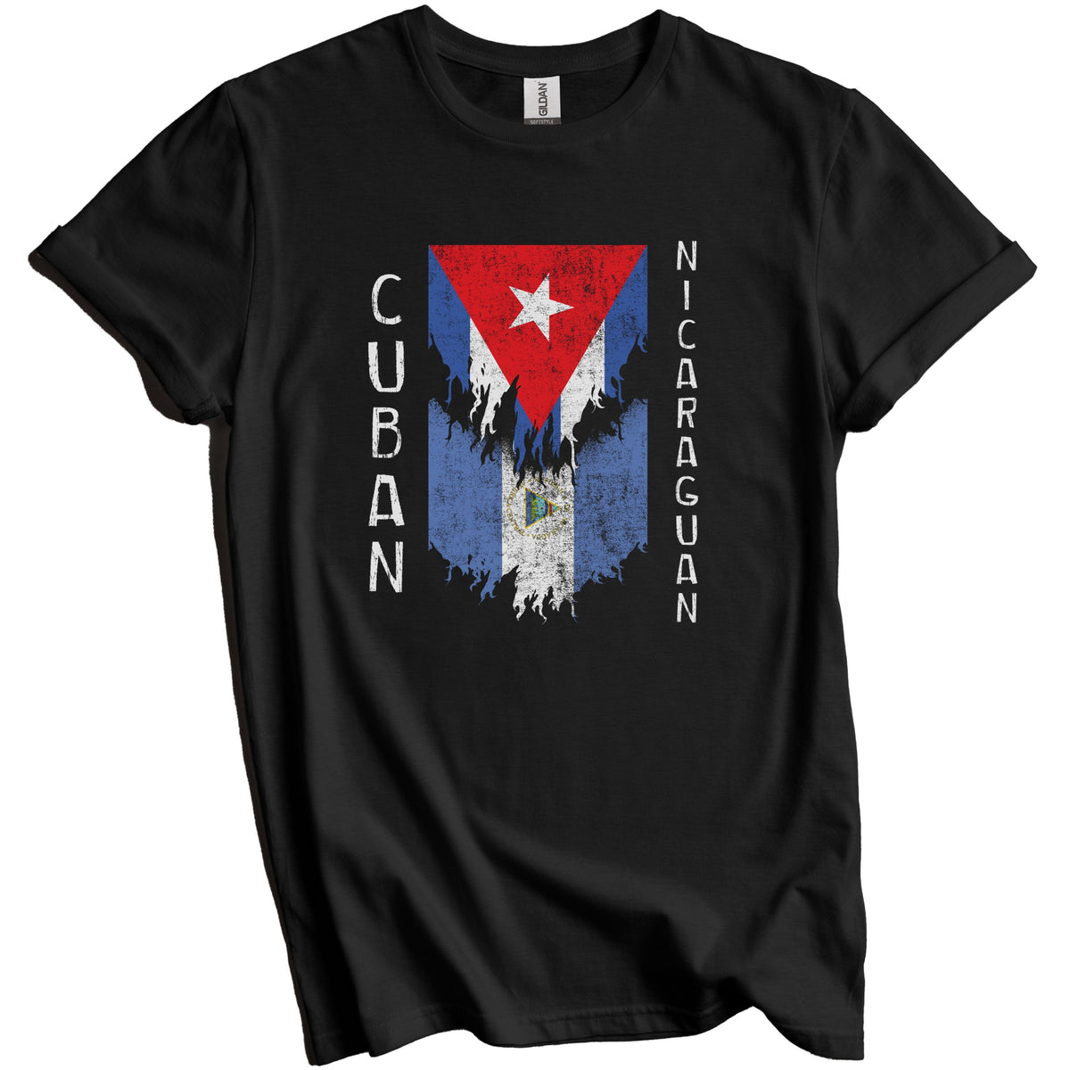 Cuban Nicaraguan Flags Ripped Torn Cuba Nicaragua T-Shirt