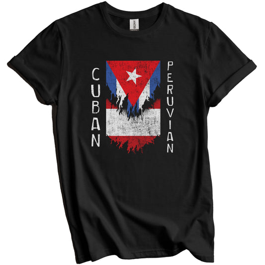 Cuban Peruvian Flags Ripped Torn Cuba Peru T-Shirt