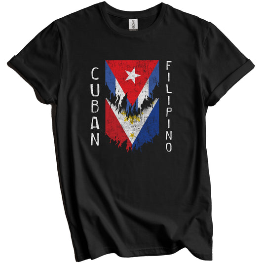 Cuban Filipino Flags Ripped Torn Cuba Philippines T-Shirt