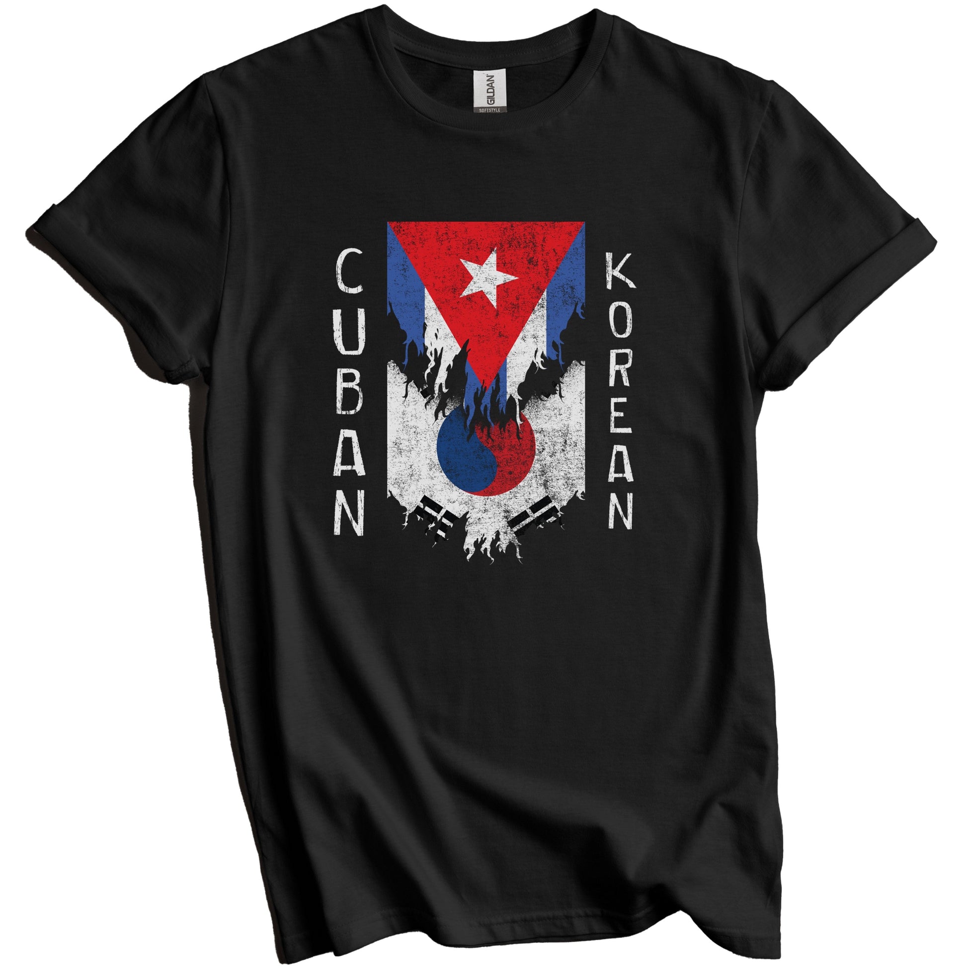 Cuban Korean Flags Ripped Torn Cuba South Korea T-Shirt