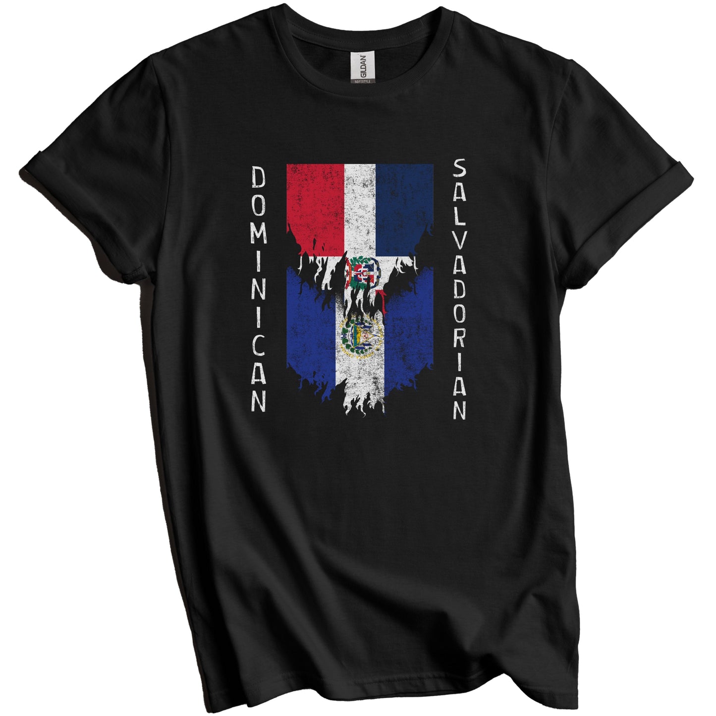 Dominican Salvadorian Flags Ripped Torn Dominican Republic El Salvador T-Shirt
