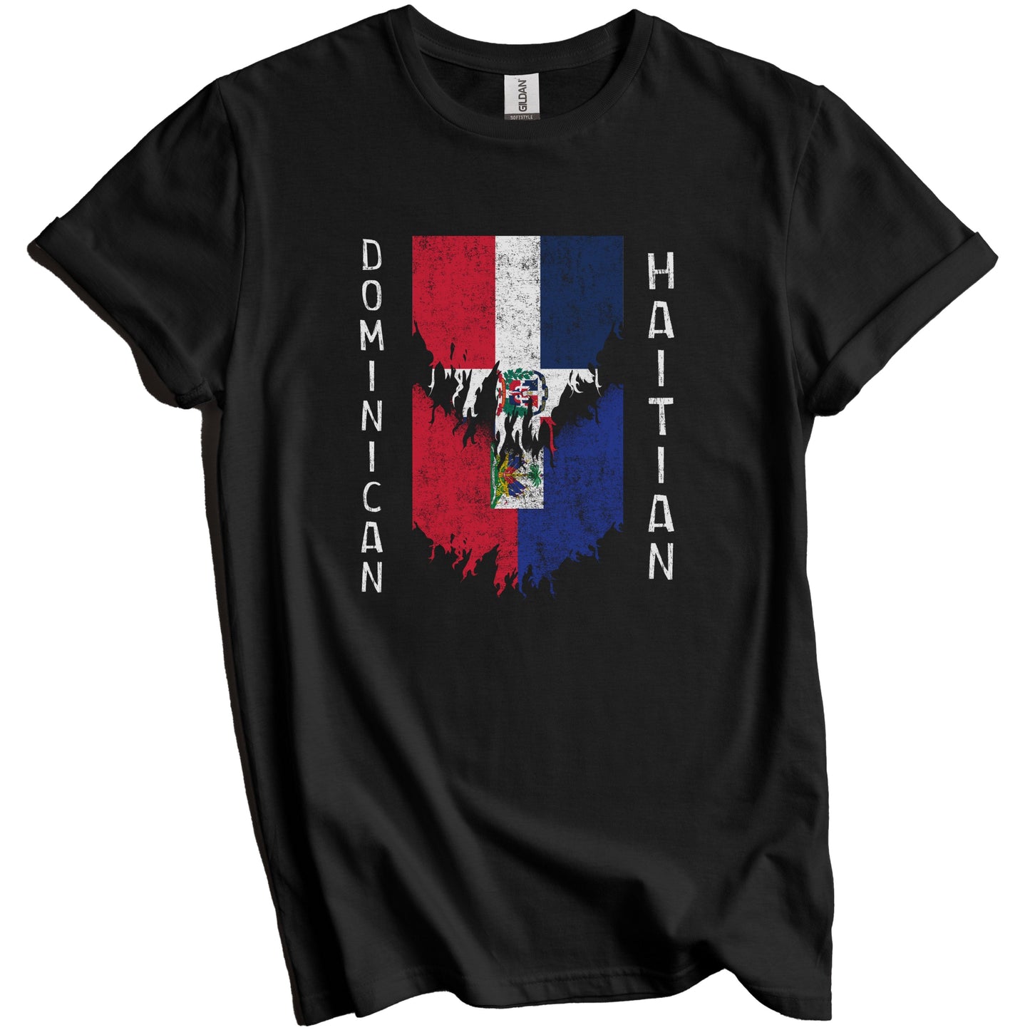 Dominican Haitian Flags Ripped Torn Dominican Republic Haiti T-Shirt
