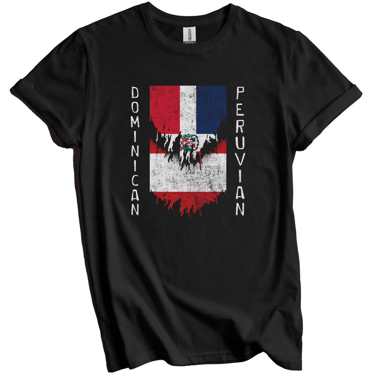 Dominican Peruvian Flags Ripped Torn Dominican Republic Peru T-Shirt