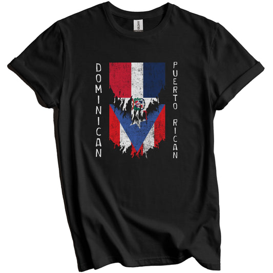Dominican Puerto Rican Flags Ripped Torn Dominican Republic Puerto Rico T-Shirt