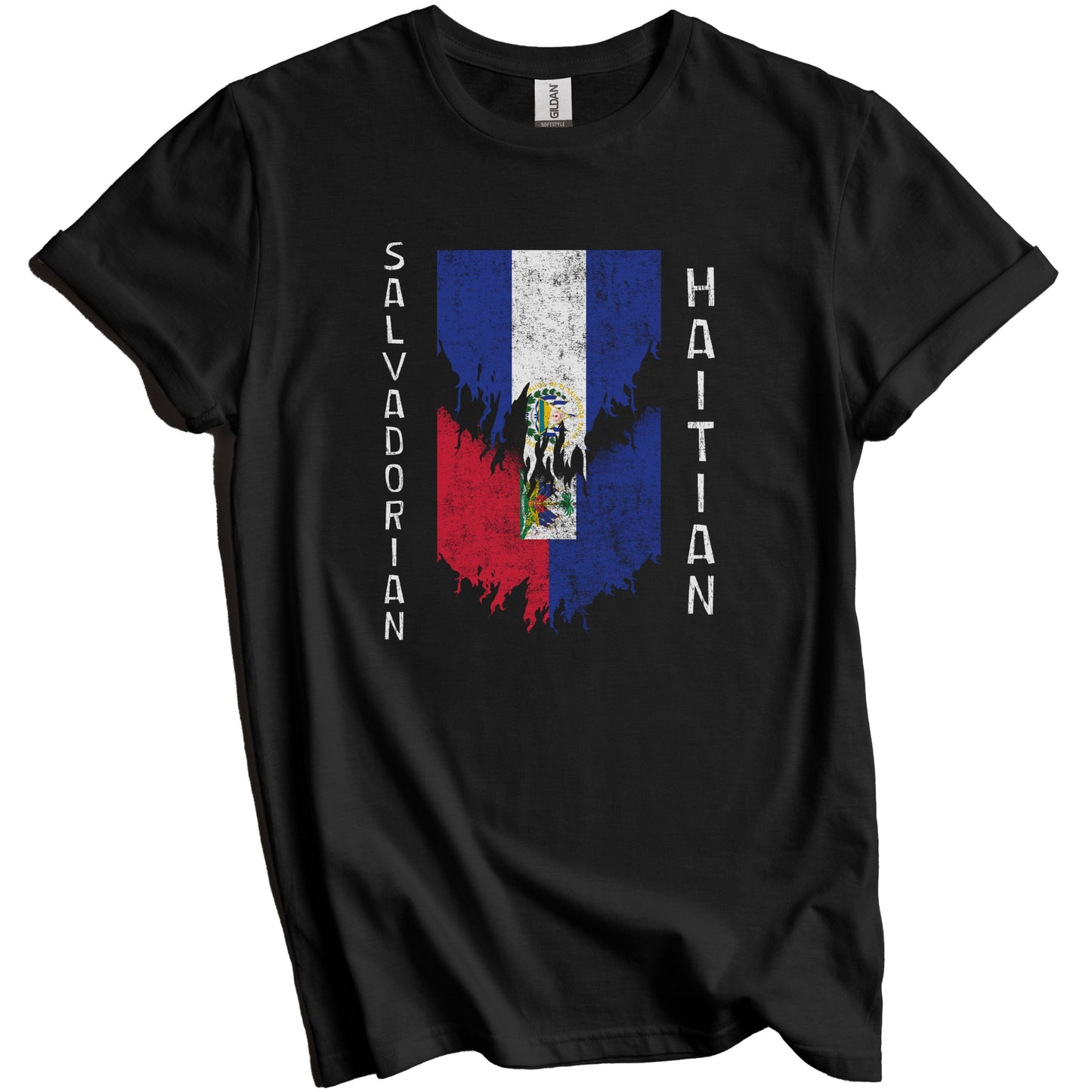 Salvadorian Haitian Flags Ripped Torn El Salvador Haiti T-Shirt
