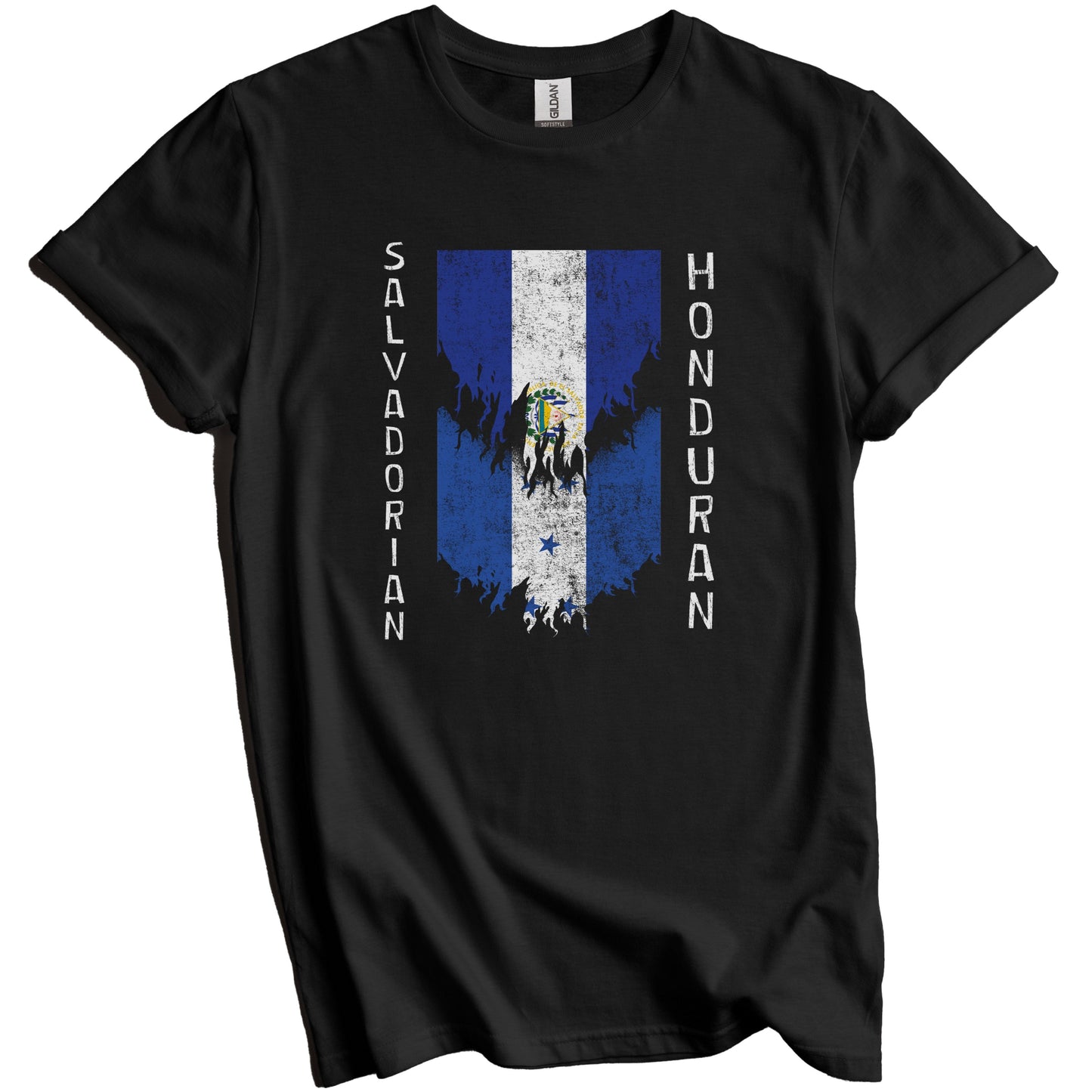 Salvadorian Honduran Flags Ripped Torn El Salvador Honduras T-Shirt