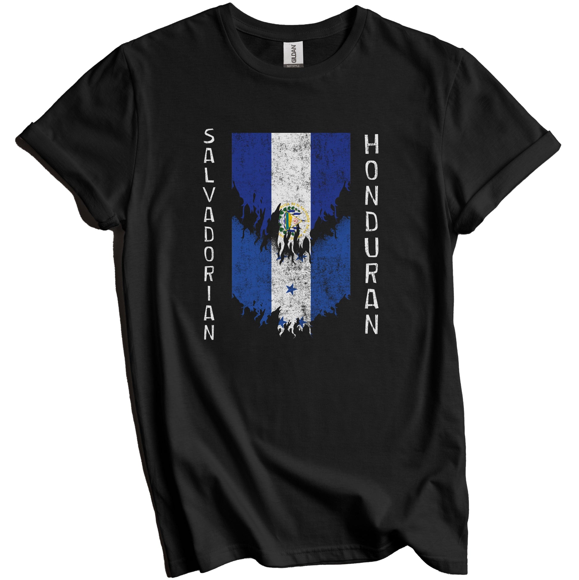 Salvadorian Honduran Flags Ripped Torn El Salvador Honduras T-Shirt