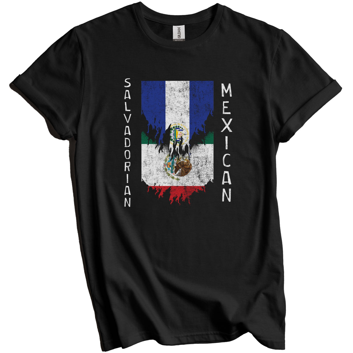 Salvadorian Mexican Flags Ripped Torn El Salvador Mexico T-Shirt