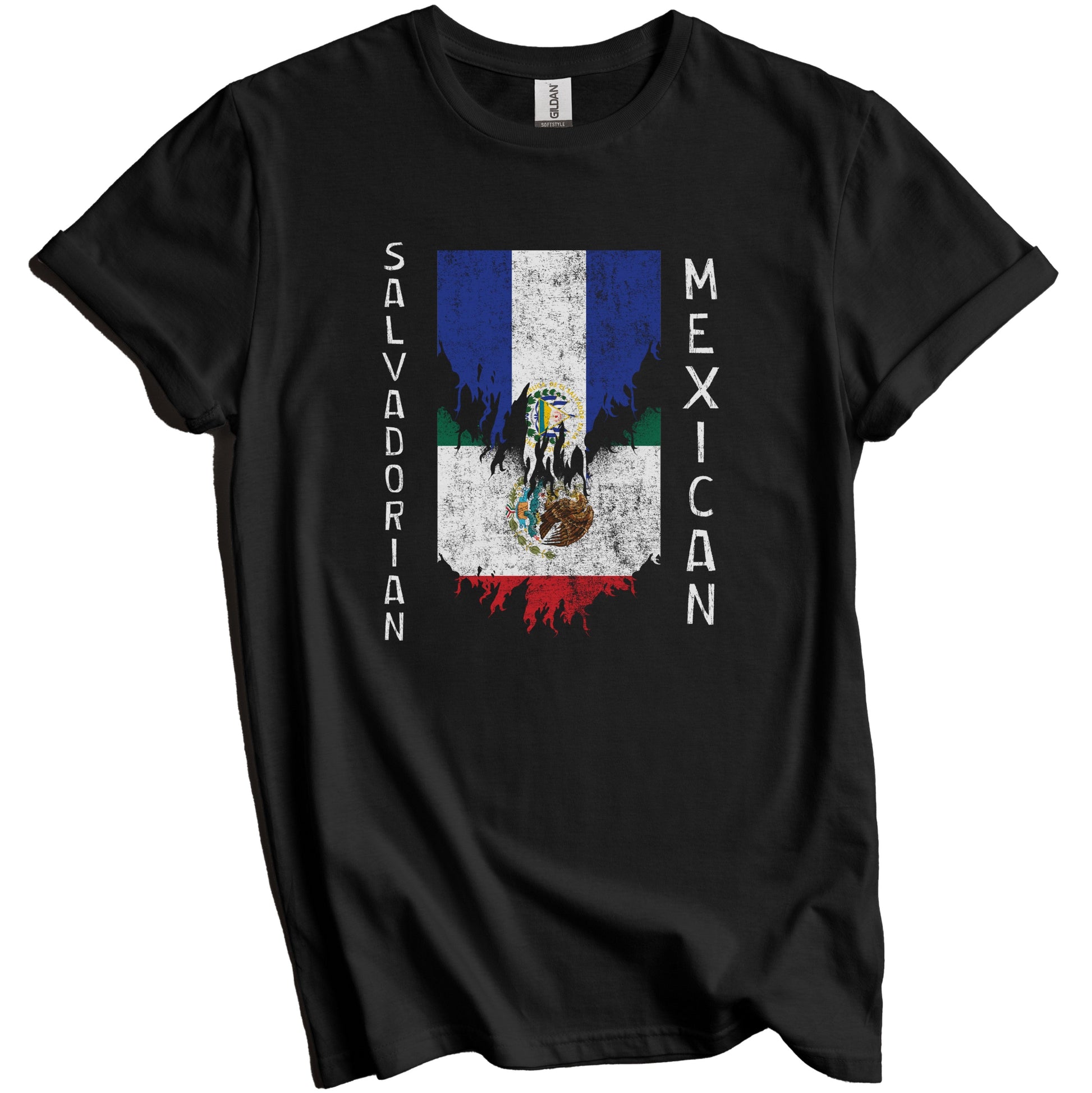 Salvadorian Mexican Flags Ripped Torn El Salvador Mexico T-Shirt