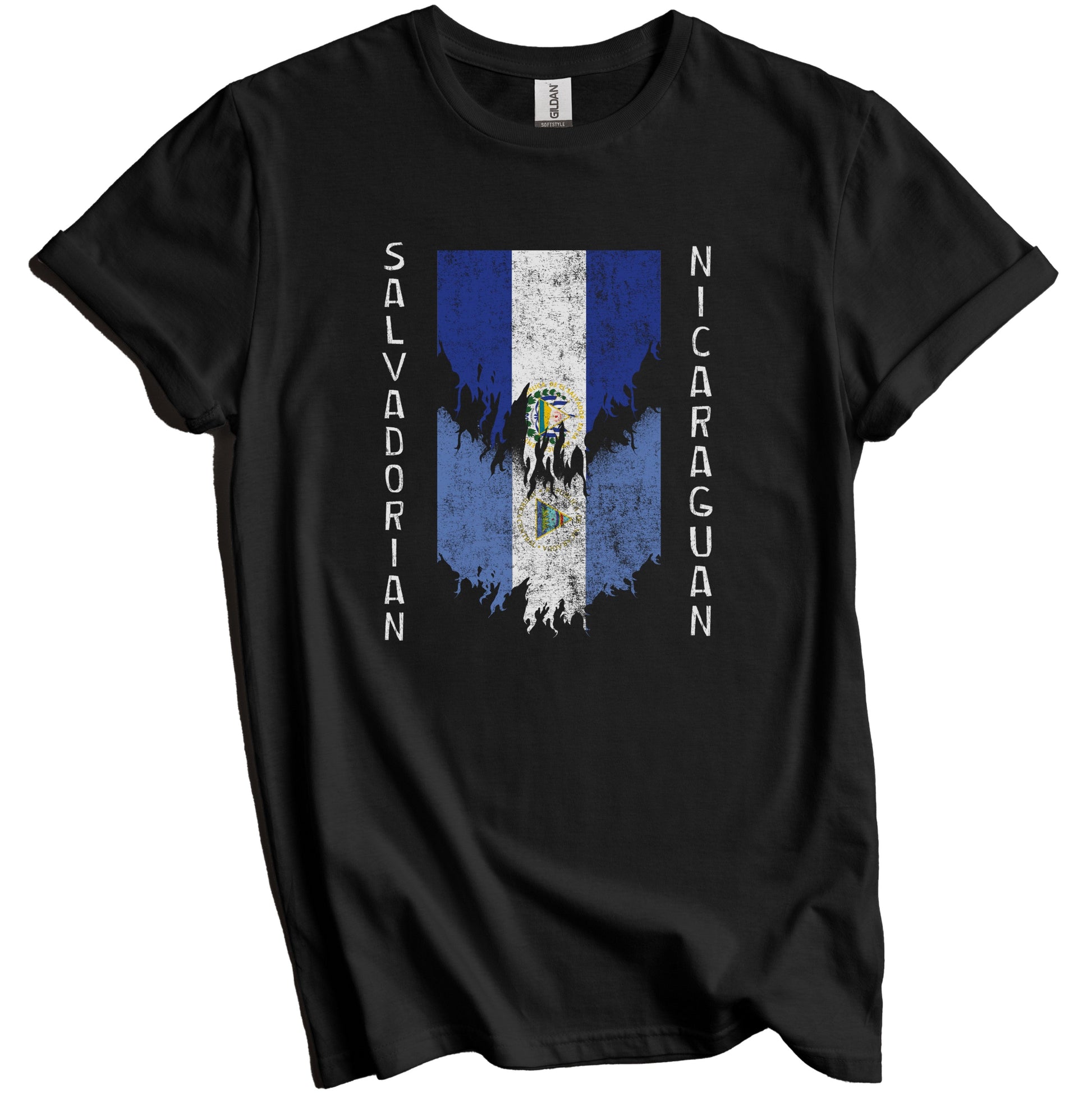 Salvadorian Nicaraguan Flags Ripped Torn El Salvador Nicaragua T-Shirt
