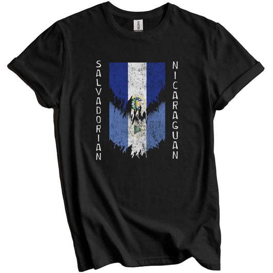 Salvadorian Nicaraguan Flags Ripped Torn El Salvador Nicaragua T-Shirt