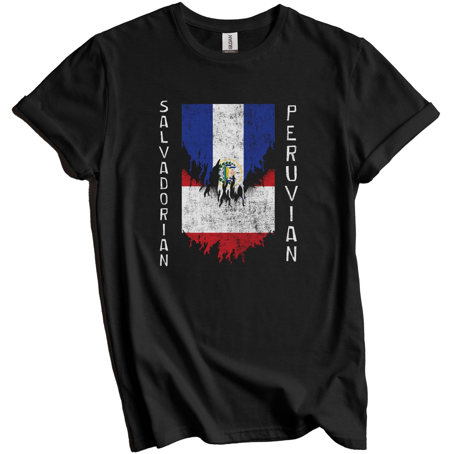 Salvadorian Peruvian Flags Ripped Torn El Salvador Peru T-Shirt