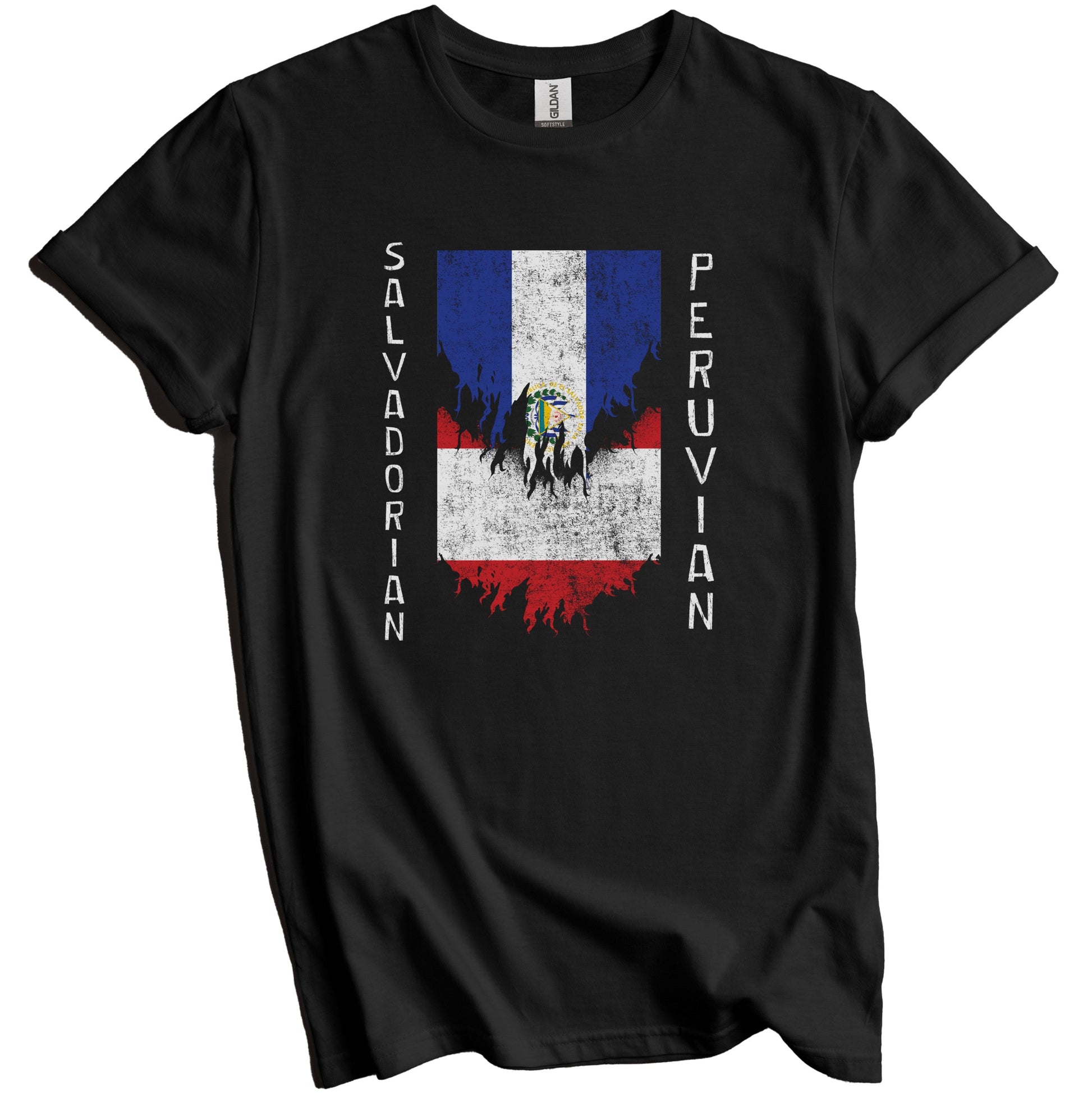 Salvadorian Peruvian Flags Ripped Torn El Salvador Peru T-Shirt