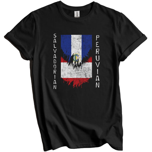 Salvadorian Peruvian Flags Ripped Torn El Salvador Peru T-Shirt