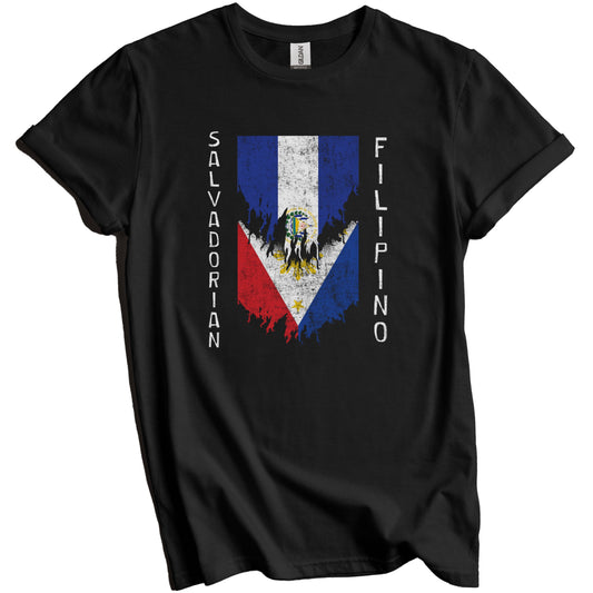 Salvadorian Filipino Flags Ripped Torn El Salvador Philippines T-Shirt
