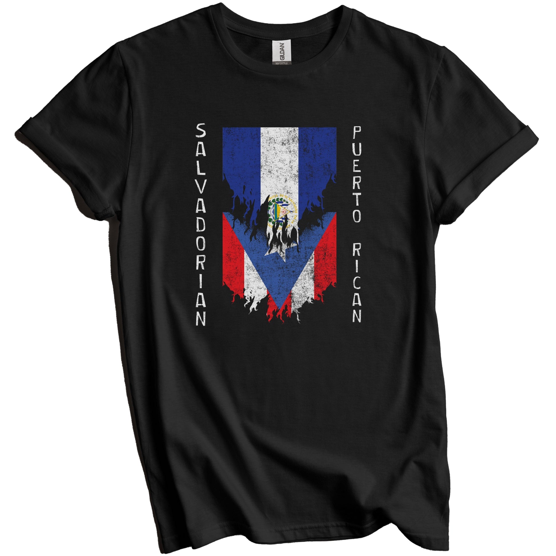 Salvadorian Puerto Rican Flags Ripped Torn El Salvador Puerto Rico T-Shirt