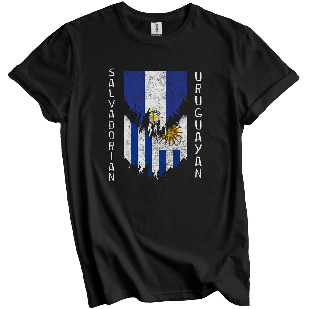 Salvadorian Uruguayan Flags Ripped Torn El Salvador Uruguay T-Shirt