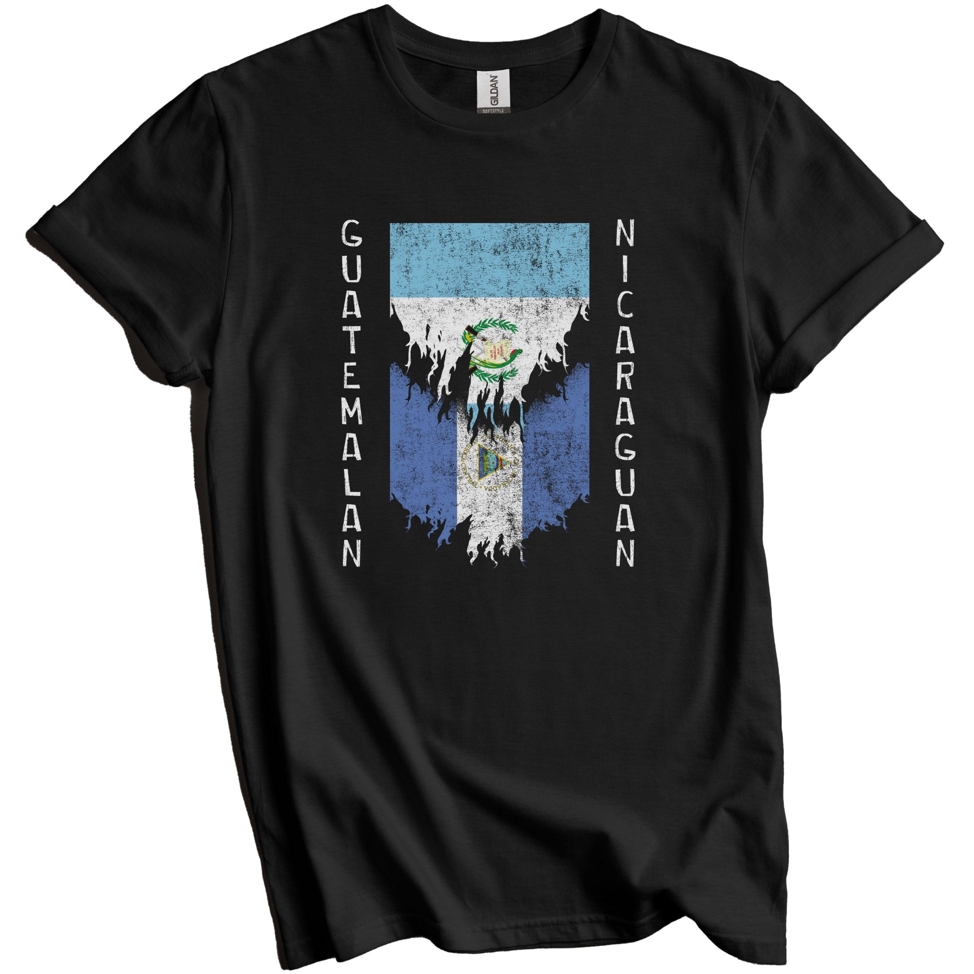 Guatemalan Nicaraguan Flags Ripped Torn Guatemala Nicaragua T-Shirt