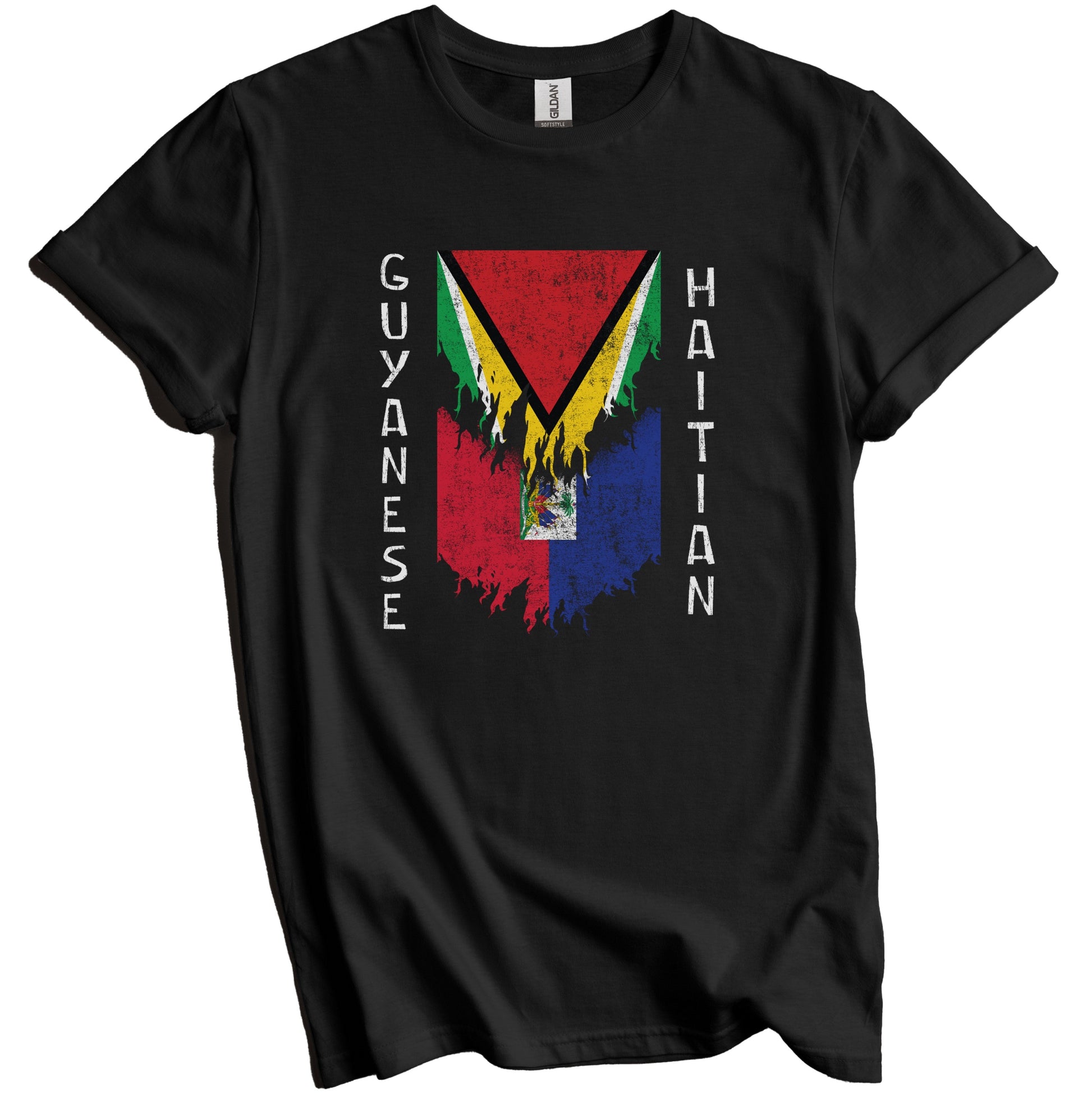 Guyanese Haitian Flags Ripped Torn Guyana Haiti T-Shirt
